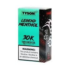 Menthol Green Tyson 2.0 legend 30k Disposable Vape - 5% Nic