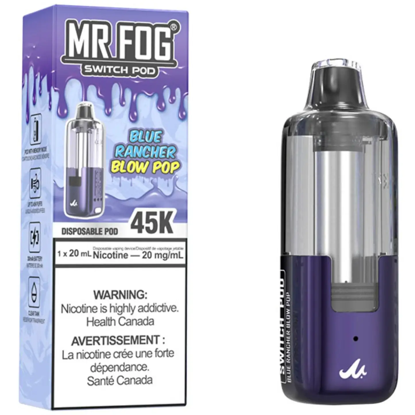 Blue Rancher Blow Pop Mr Fog Switch 45000 Puffs Disposable Vape - Pods Only 1 Blue Rancher Blow Pop Mr Fog Switch 45000 Puffs Disposable Vape - Pods Only