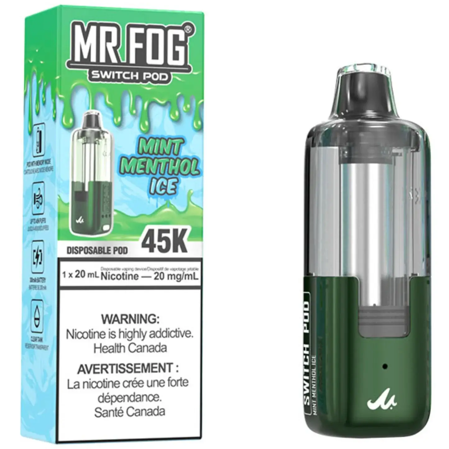 Mint Menthol Ice Mr Fog Switch 45000 Puffs Disposable Vape - Pods Only 1 Mint Menthol Ice Mr Fog Switch 45000 Puffs Disposable Vape - Pods Only