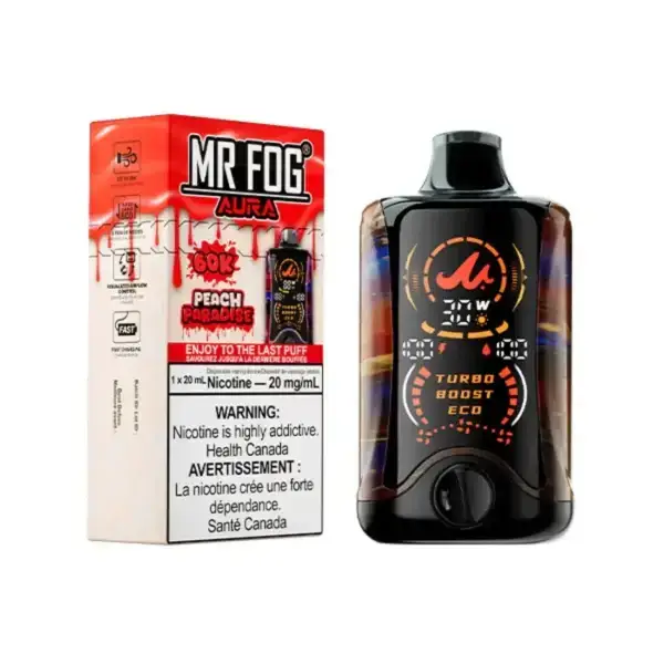 Peach Paradise Mr Fog Aura 60K Puffs Disposable Vape 1 Peach Paradise Mr Fog Aura